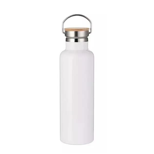Garrafa Inox Leiteira - 500ml - Fosca - Parede Dupla - Térmica - Tampa Bambu
